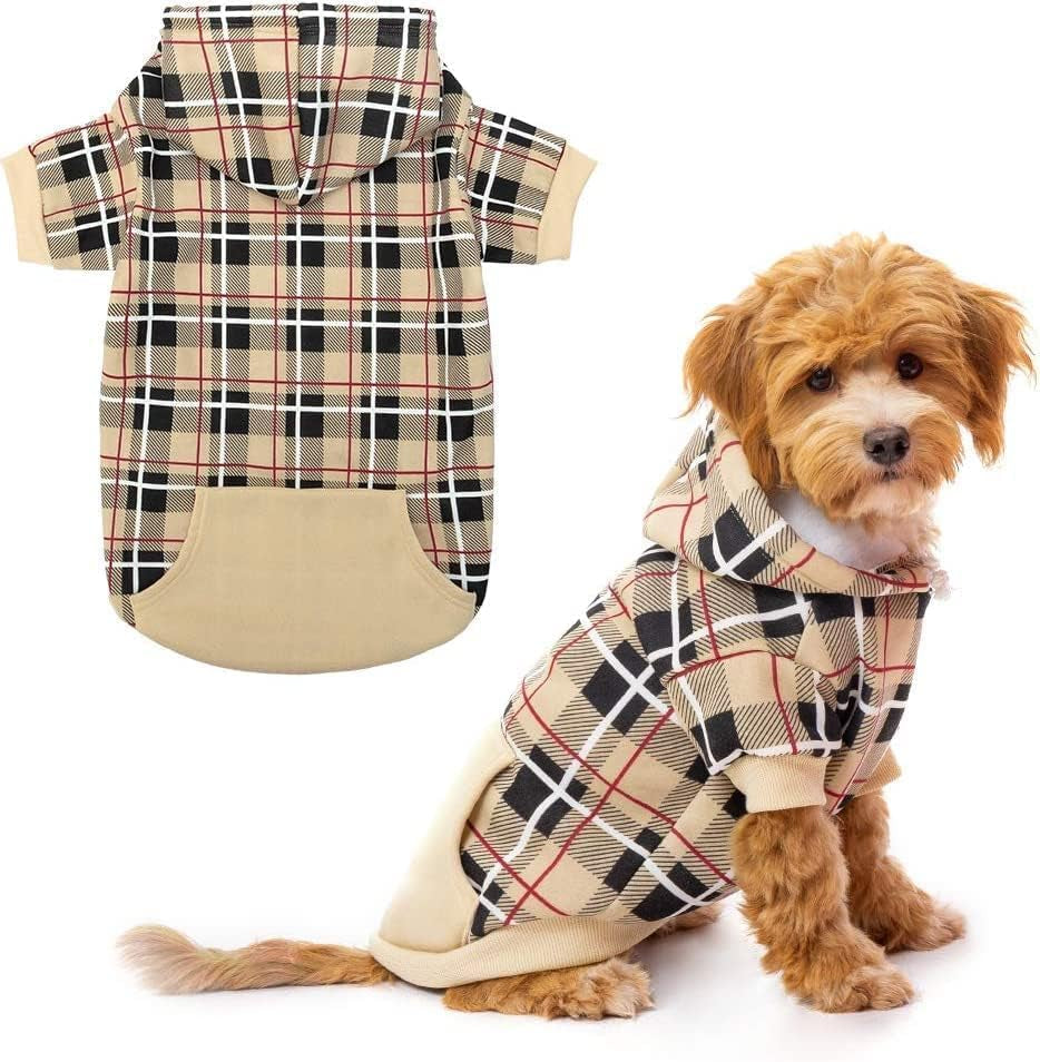 Plaid Dog Hoodie – Warm Winter Coat with Leash Hole, Stylish Sweater for Small, Medium & Large Dogs & Cats