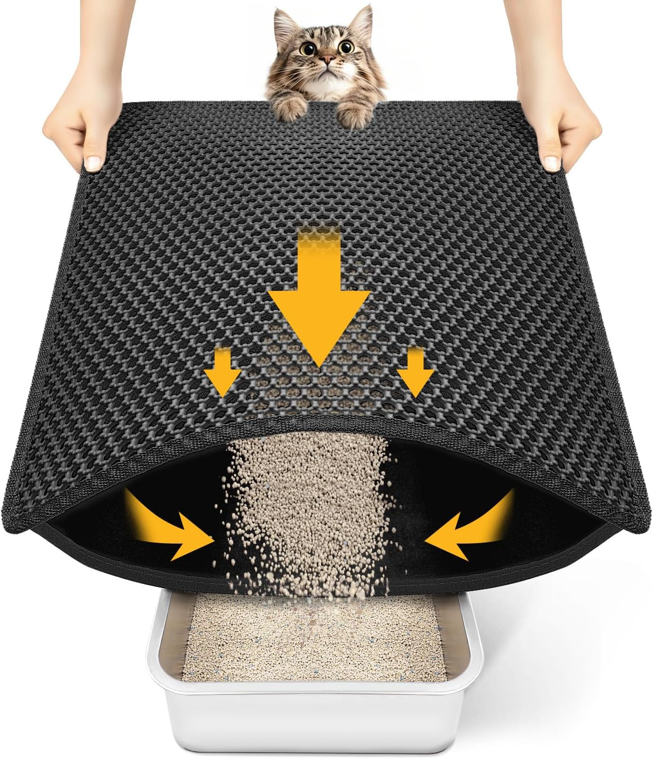 Cat Litter Mat 23"x17" – EVA Honeycomb Double Layer, Waterproof & Urine-Proof Scatter Control, Washable, BPA-Free