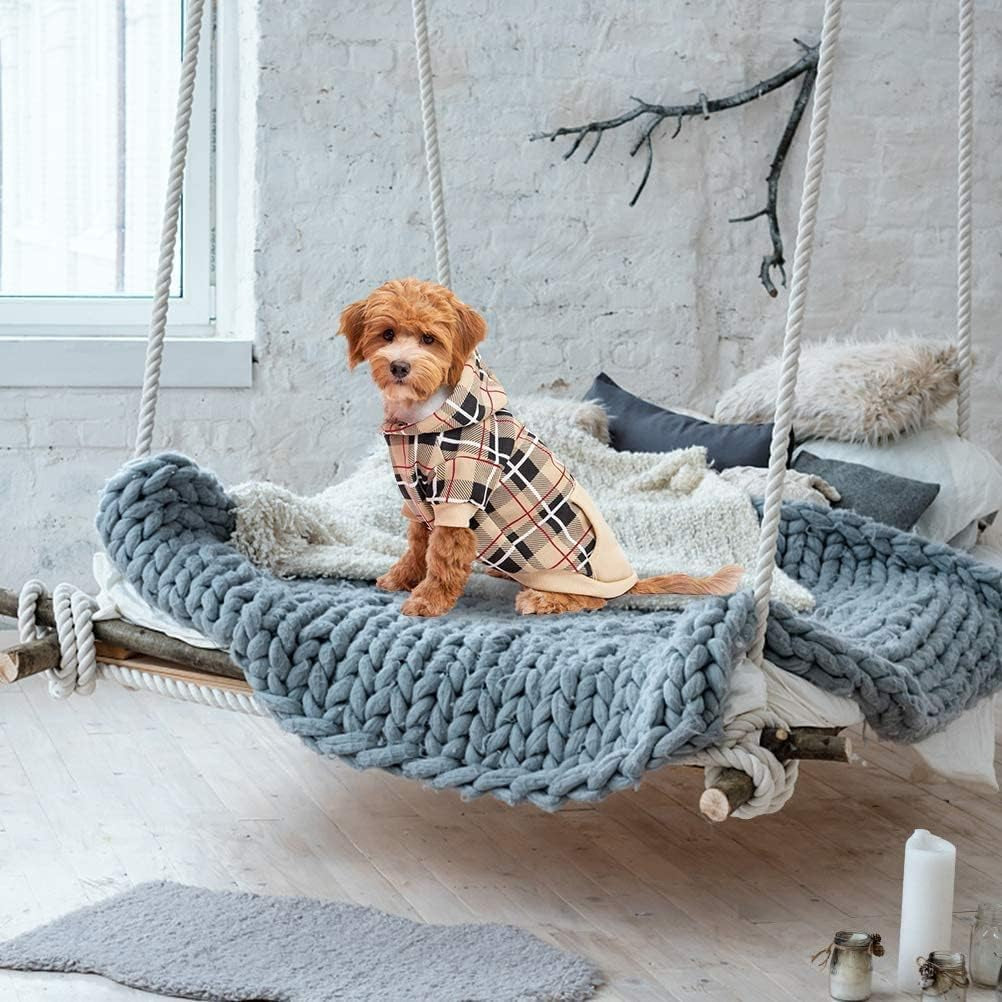 Plaid Dog Hoodie – Warm Winter Coat with Leash Hole, Stylish Sweater for Small, Medium & Large Dogs & Cats