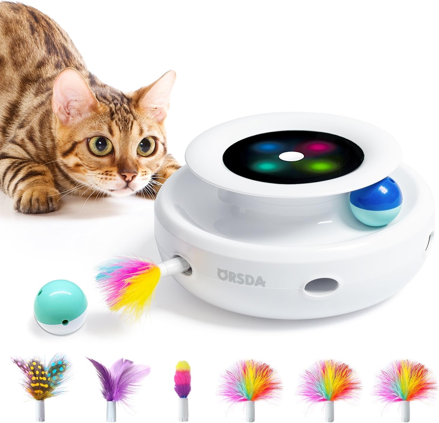 2-in-1 Smart Pet Toy – Automatic Feather & Ball, 3 Modes, Interactive Fun for Cats & Dogs