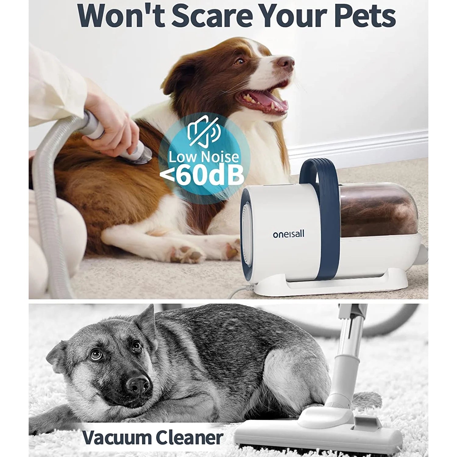 Oneisall 7-in-1 Dog Grooming Kit & Low Noise Pet Grooming Vacuum – 1.5L Large Dust Cup, 7 Professional Tools for Shedding, Hair Trimming & Home/Car Cleaning