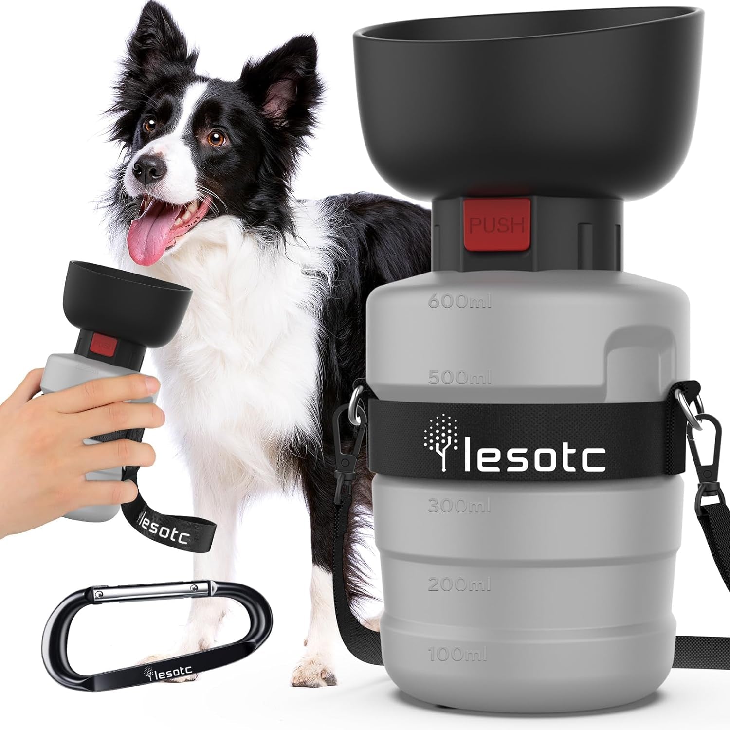 Portable Dog Water Bottle with Built-In Bowl – Leak-Proof, BPA-Free Travel Dispenser for Walks, Hiking & Outdoor Adventures