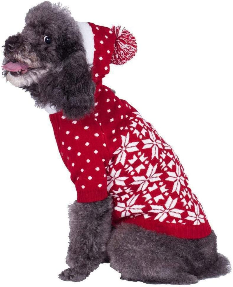 Let It Snow Dog Hoodie Sweater - Classic Red & White Pullover for Large Dogs