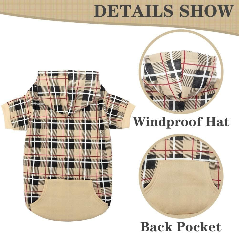 Plaid Dog Hoodie – Warm Winter Coat with Leash Hole, Stylish Sweater for Small, Medium & Large Dogs & Cats