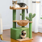 Cat Tree 33" Cactus Cat Tower – Multi-Level Scratching Post with Hammock, Condo & Large Perch for Medium Indoor Cats