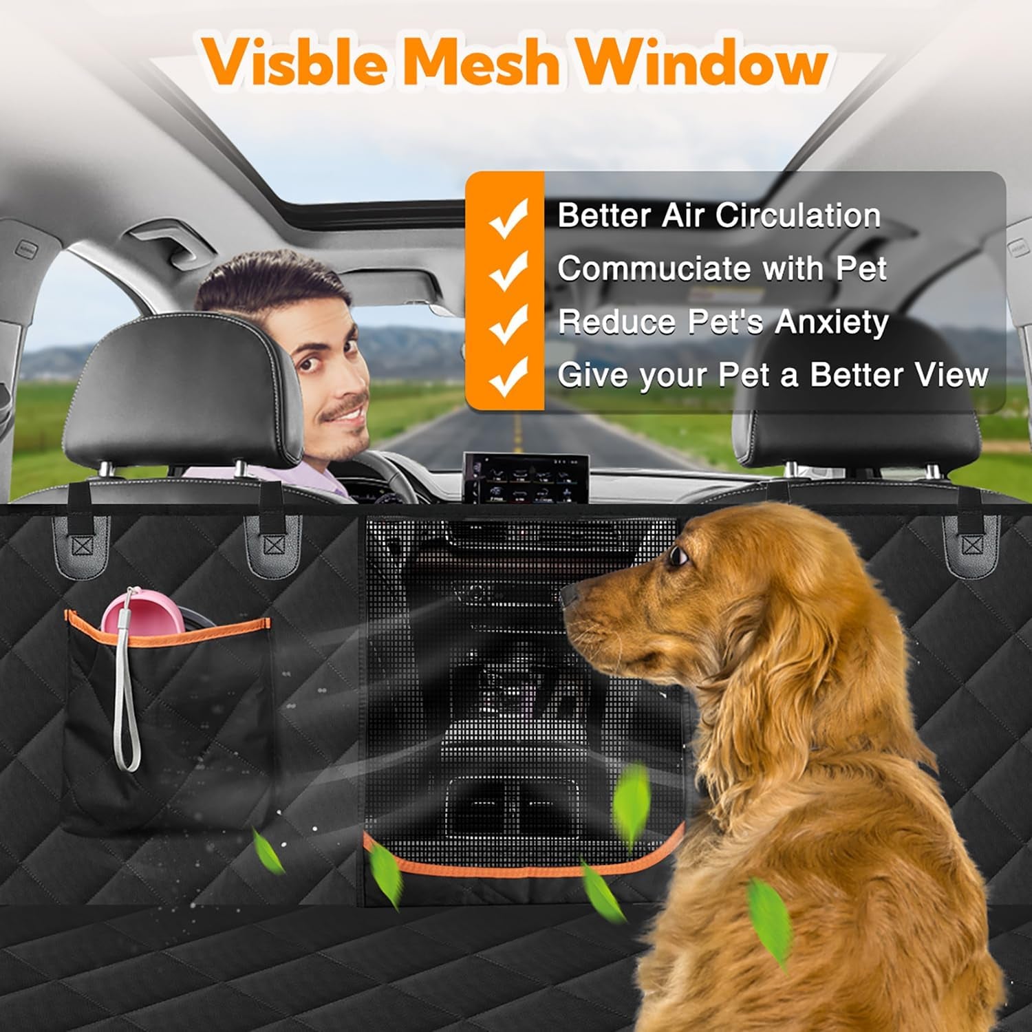 Dog Car Seat Cover for Back Seat  - Waterproof Hammock with Side Flaps & Mesh Window – Heavy Duty Pet Seat Protector