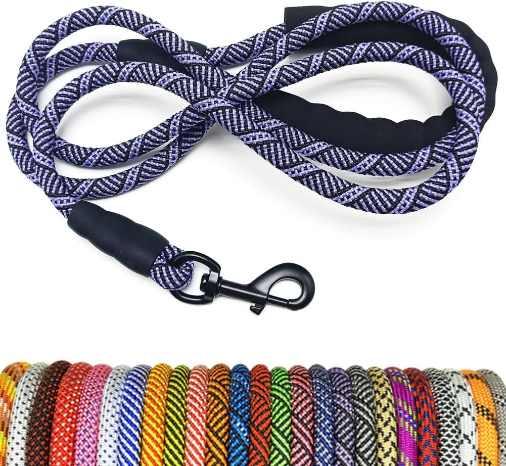 Dog leash with blue and white pattern on a white background