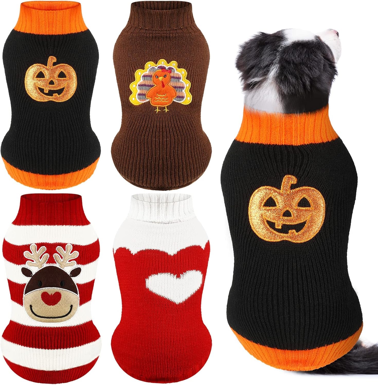 4-Pack Dog Holiday Sweaters – Christmas & Halloween Puppy Clothes with Reindeer, Snowman, Skull & Pumpkin Designs (S–XL) - FurriendlyPaws | Furry Friends, Happy Hearts