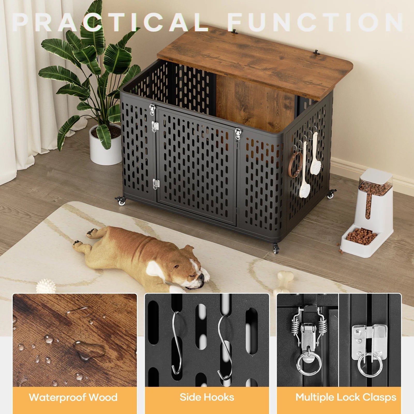 38" Heavy Duty Dog Crate Furniture  - Chew-Proof Escape-Proof Rustic Kennel