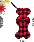 2 Pack Large Dog Christmas Stockings – Red & Black Plaid Bone-Shaped for Pets