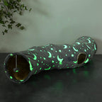 Collapsible Cat Tunnel with Plush Ball Toy – Glow-in-the-Dark Pet Play Tube for Kittens, Rabbits, Ferrets & Small Dogs, Grey Moon & Star Design