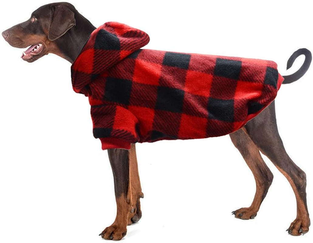 Plaid Dog Hoodie Fleece Sweater – Warm Winter Coat Red & Black
