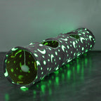Collapsible Cat Tunnel with Plush Ball Toy – Glow-in-the-Dark Pet Play Tube for Kittens, Rabbits, Ferrets & Small Dogs, Grey Moon & Star Design