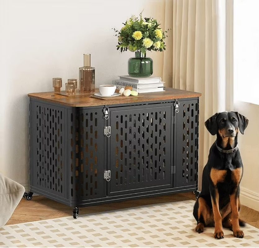 38" Heavy Duty Dog Crate Furniture  - Chew-Proof Escape-Proof Rustic Kennel