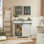 Large Dog Crate Furniture with Barn Door & Drawer – Rustic Wood