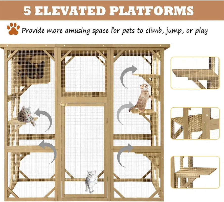 Large Wooden Outdoor Cat Enclosure – Safe & Weatherproof Catio for Cats