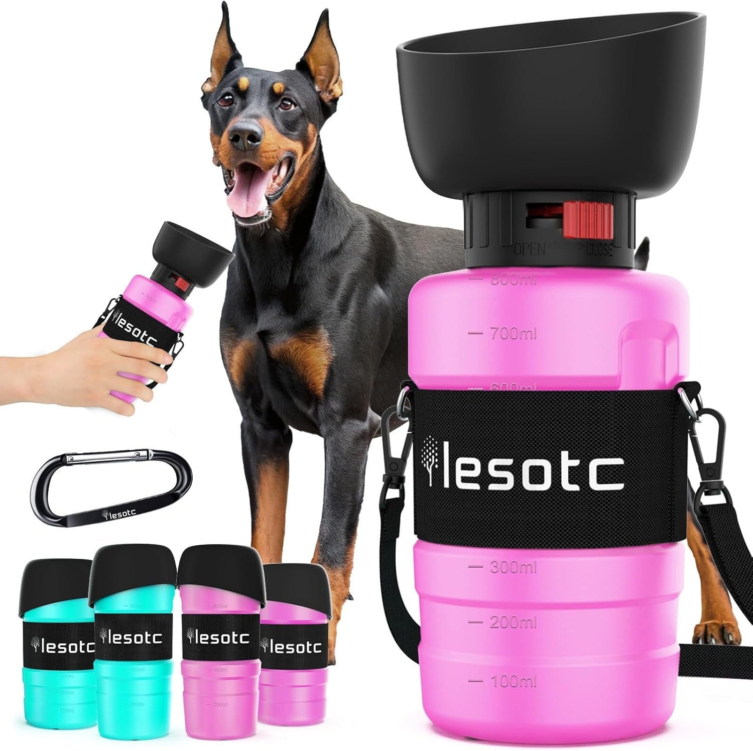 Portable Dog Water Bottle with Built-In Bowl – Leak-Proof, BPA-Free Travel Dispenser for Walks, Hiking & Outdoor Adventures