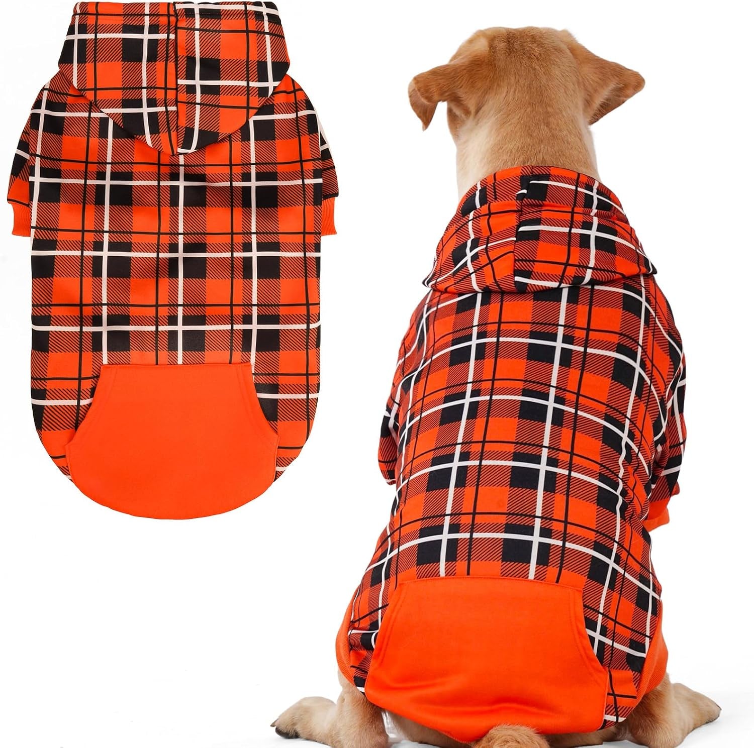 Plaid Dog Hoodie – Warm Winter Coat with Leash Hole, Stylish Sweater for Small, Medium & Large Dogs & Cats