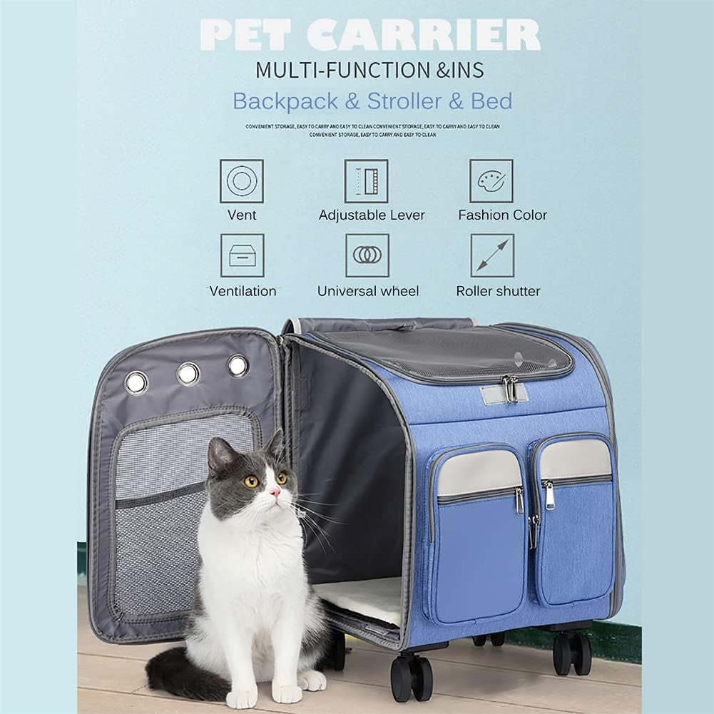 Wheeled Pet Carrier Backpack & Stroller – Travel Bag for Dogs & Cats
