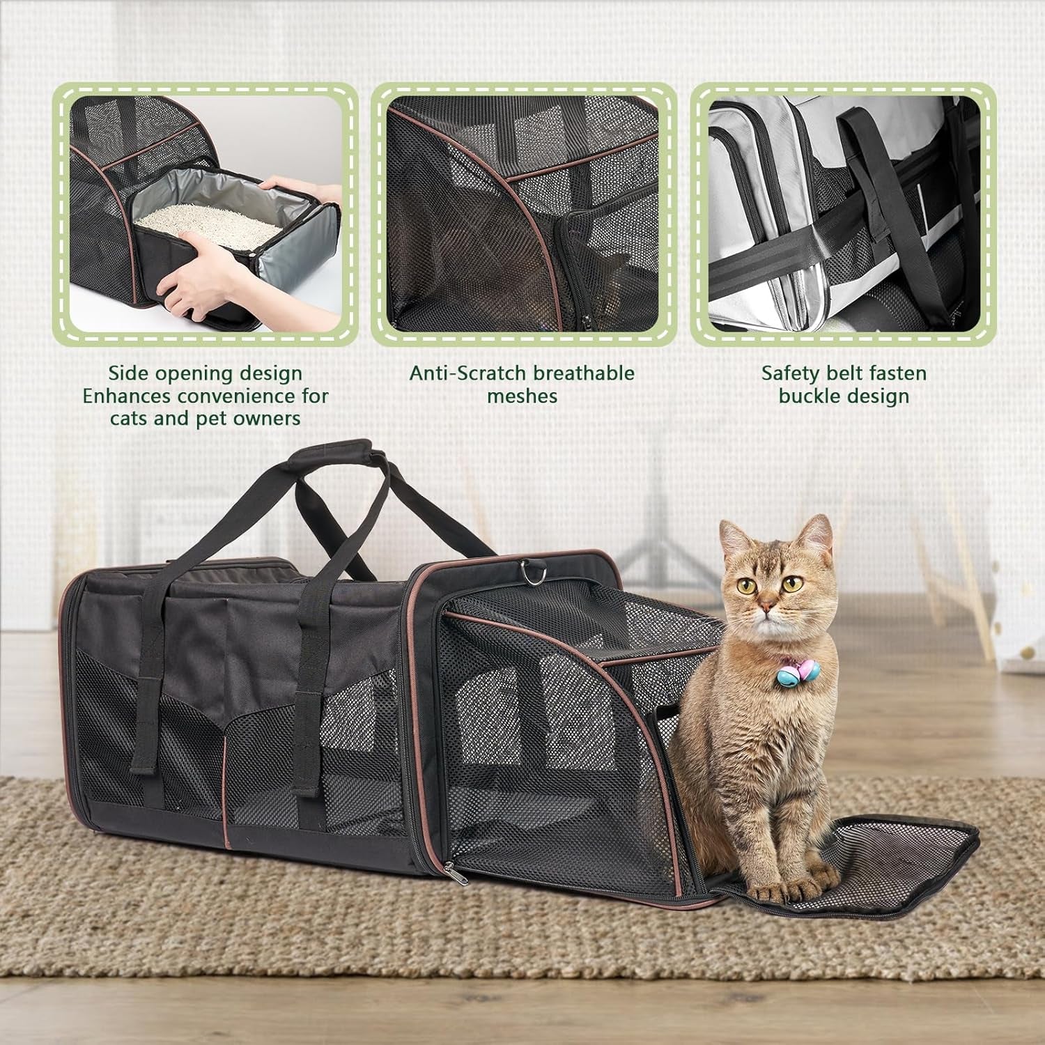 Expandable Cat Travel Carrier - Double Compartment w/ Litter Boxes