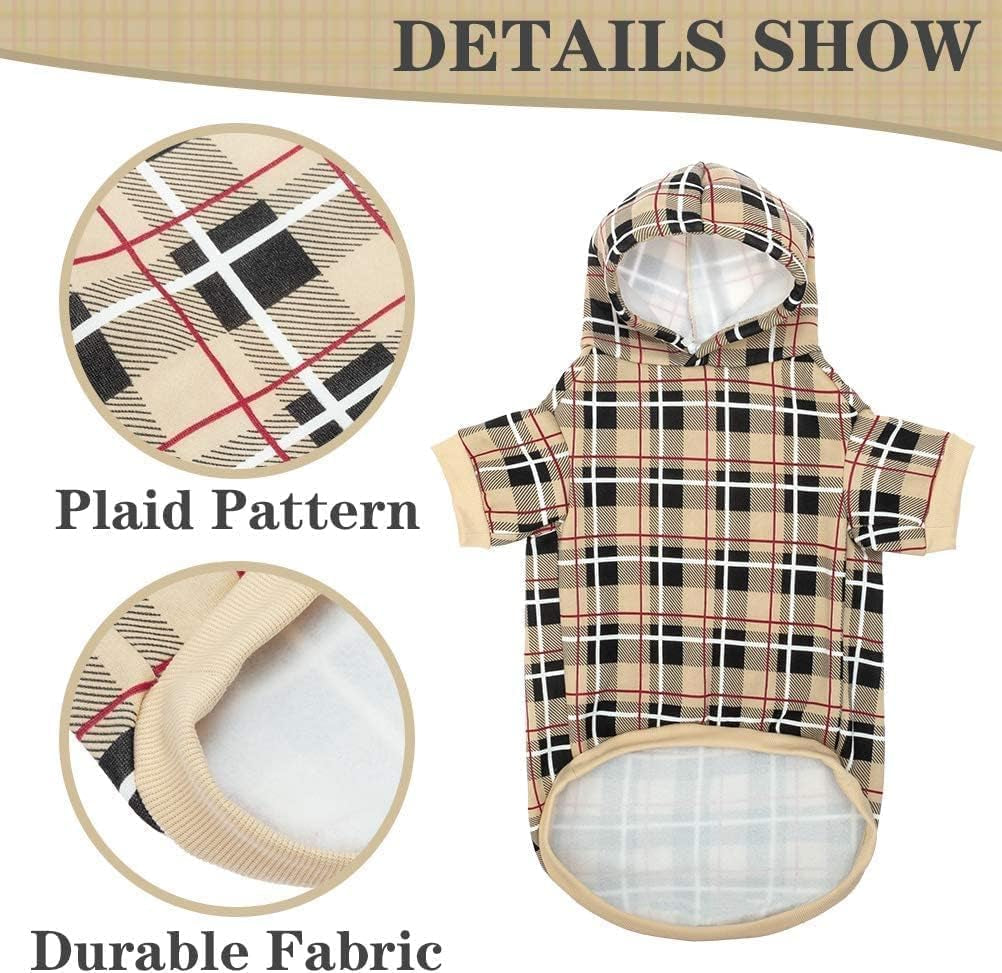 Plaid Dog Hoodie – Warm Winter Coat with Leash Hole, Stylish Sweater for Small, Medium & Large Dogs & Cats