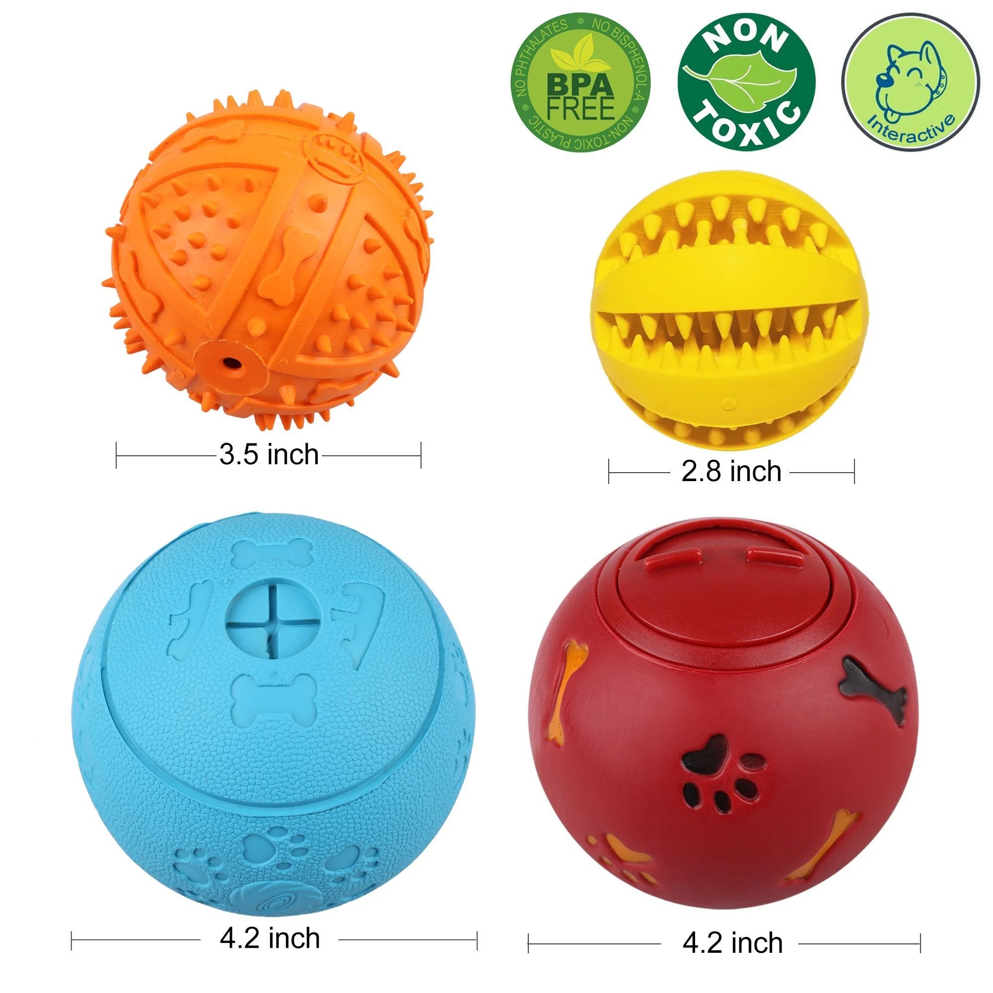 4 Pack Large Dog Treat Balls – Interactive Food Dispensing Puzzle Toys for Puppies, IQ Training, Teeth Cleaning & Chewing – Natural Rubber, Non-Toxic