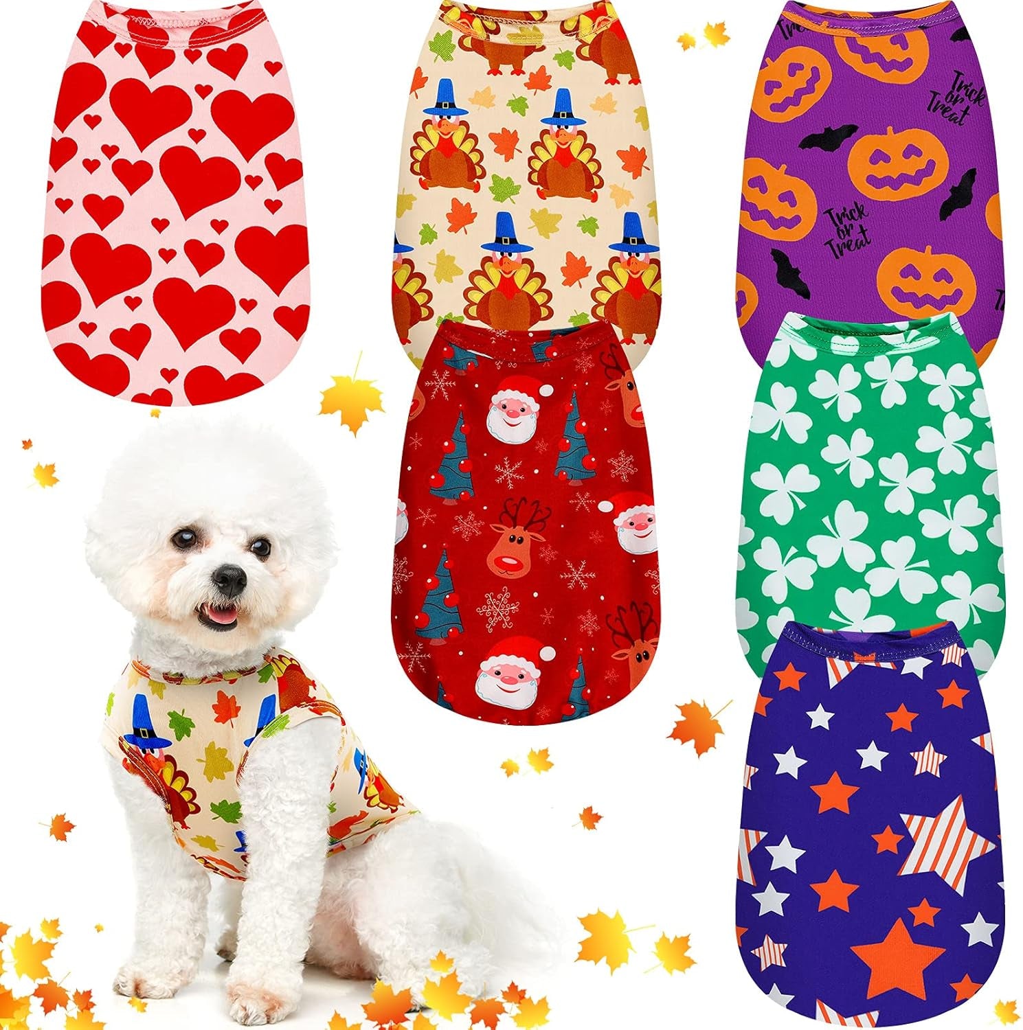 6-Pack Holiday Dog Shirts – Seasonal Outfits for Halloween, Thanksgiving & Christmas | Pet Tees for Dogs & Cats (S–XL) - FurriendlyPaws | Furry Friends, Happy Hearts