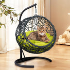 Luxury Cat Swing Hammock with Stand & Cushion – Rattan Wicker Egg Chair for Cats, Indoor Hanging Pet Bed with Breathable Design & Washable Cushion