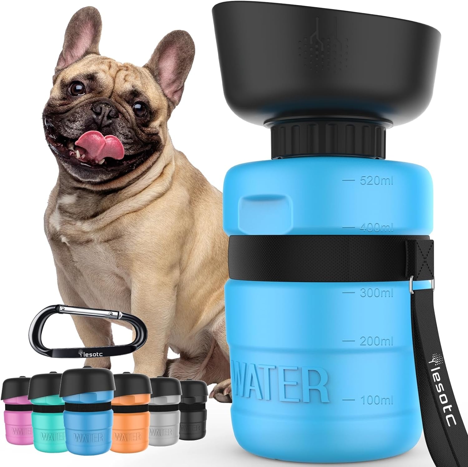 Portable Dog Water Bottle – Leak-Proof Travel Dispenser with Built-In Bowl (19oz)
