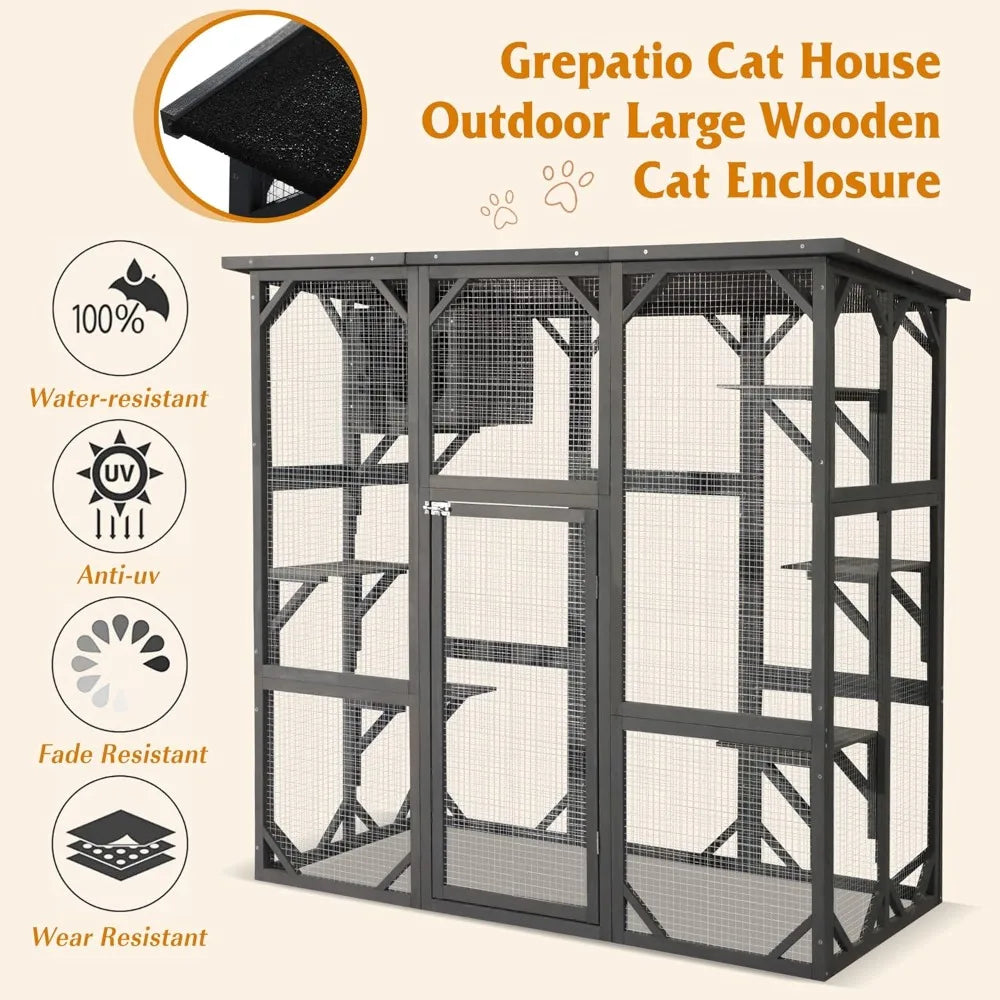 Large Wooden Outdoor Cat Enclosure – Weatherproof Catio