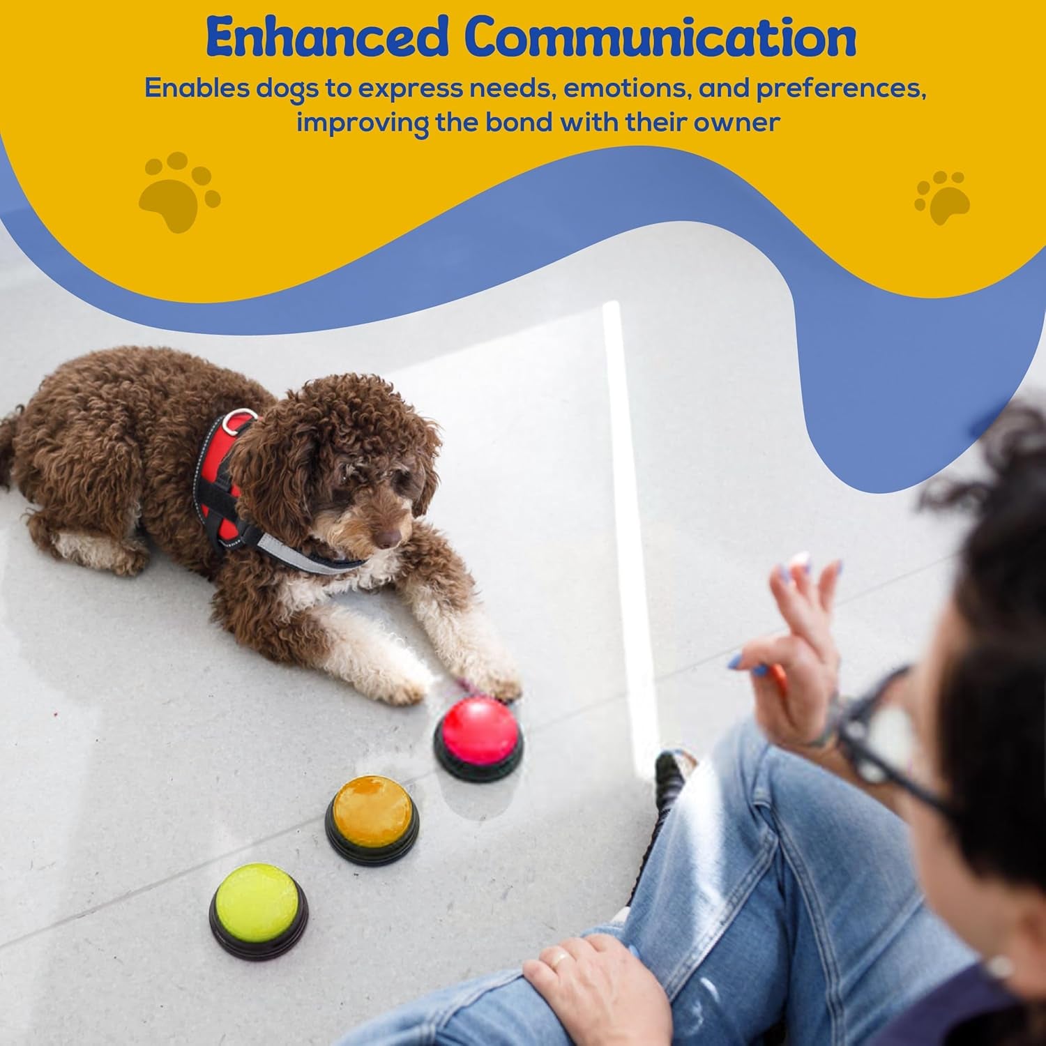 Train Your Dog with Recordable Buttons – 6 or 8 Pack Talking Button Set with Mat & Clicker