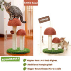 2 Mushrooms Cat Scratching Post – 19" Sisal Rope Cat Scratcher with Grass Base & Dangling Ball, Cute Mushroom Design for Kittens & Small Cats