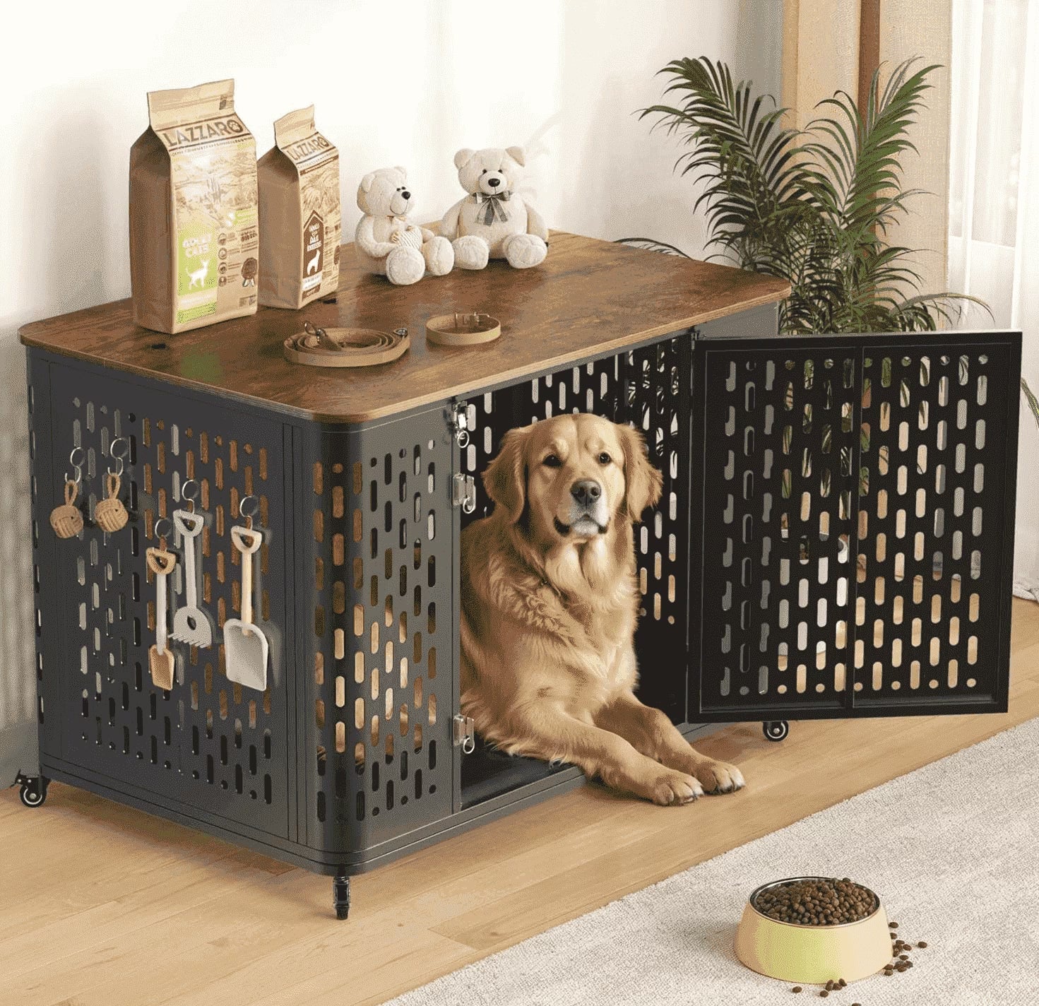 38" Heavy Duty Dog Crate Furniture  - Chew-Proof Escape-Proof Rustic Kennel