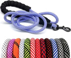 Dog leash with blue and white pattern on a white background