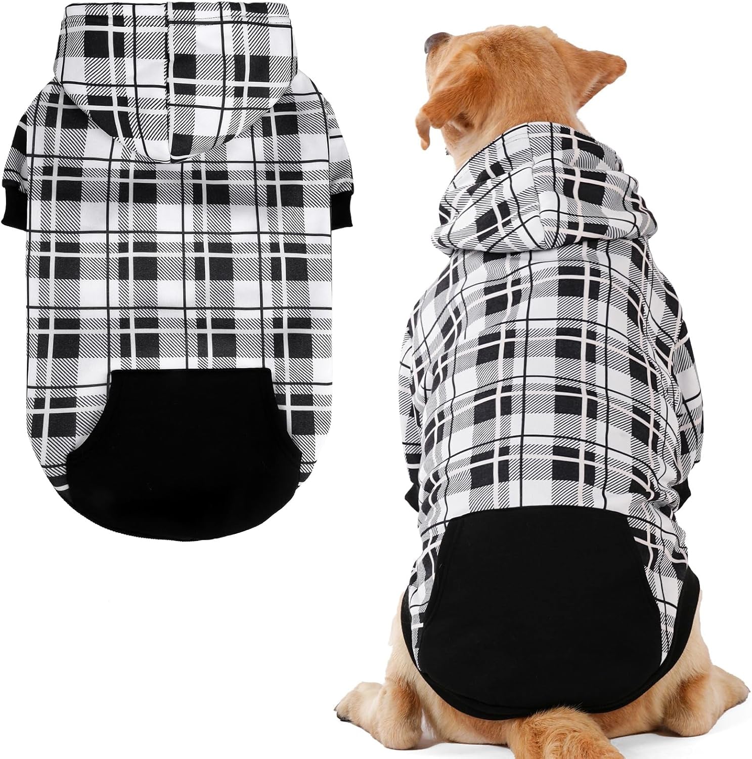 Plaid Dog Hoodie – Warm Winter Coat with Leash Hole, Stylish Sweater for Small, Medium & Large Dogs & Cats