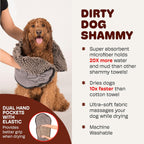 Dirty Dog Shammy – Super Absorbent Dog Drying Towel with Dual Hand Pockets & Elastic | Fast-Drying Plush Microfiber, Machine Washable, 31"x13"