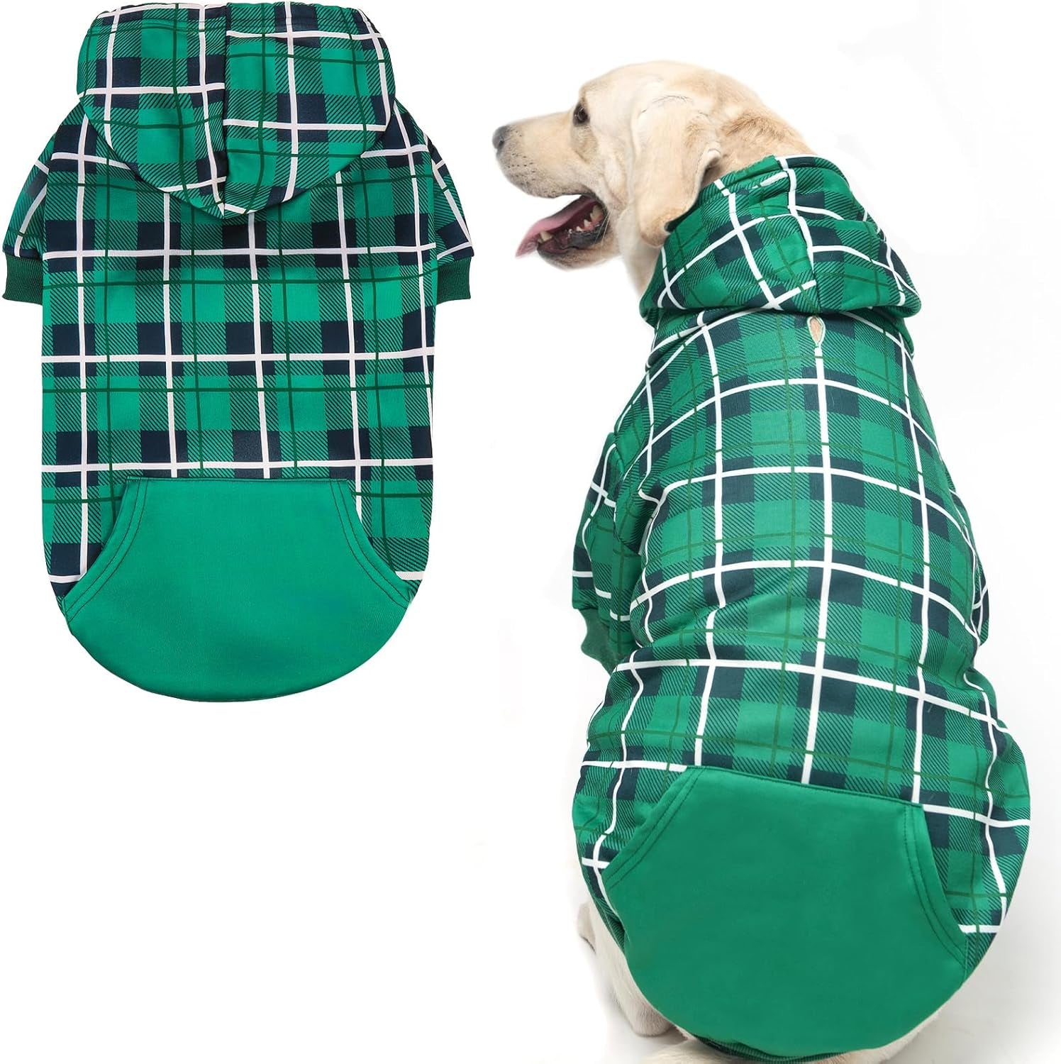 Plaid Dog Hoodie – Warm Winter Coat with Leash Hole, Stylish Sweater for Small, Medium & Large Dogs & Cats