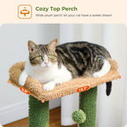 Cat Tree 33" Cactus Cat Tower – Multi-Level Scratching Post with Hammock, Condo & Large Perch for Medium Indoor Cats