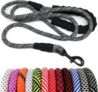 Dog leash with black and white pattern and colorful options below on a white background