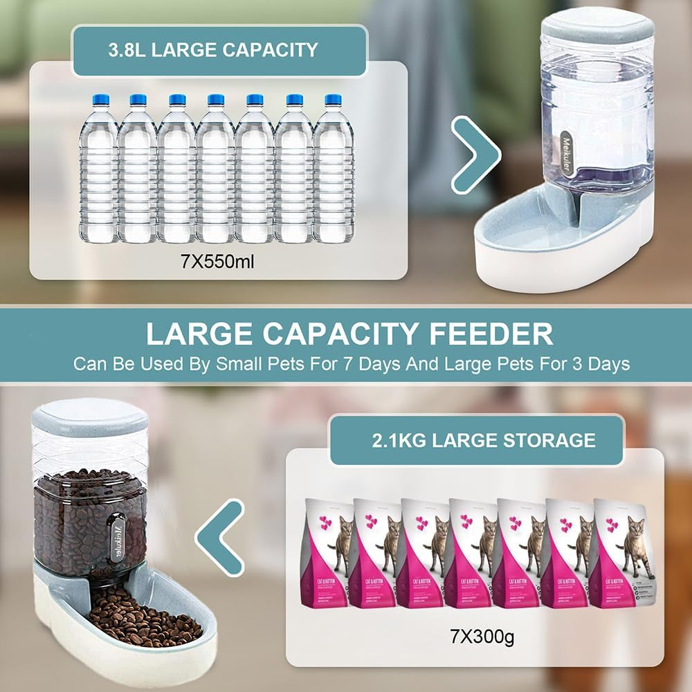 Automatic Dog Cat Feeder & Water Dispenser Set – 1 Gallon x 2