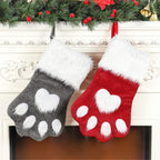 Large Dog & Cat Christmas Stockings – Plush Paw-Shaped Holiday Hanging Socks