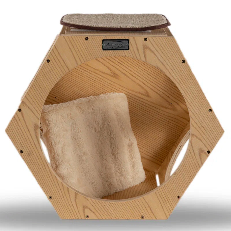 Natural Wood Cat Wall Tree Set | 2 Hexagonal Wall Condos