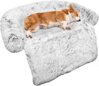 Calming Dog Bed Fluffy Plush Dog Mat for Furniture Protector with Removable Washable Cover for Large Medium Small Dogs and Cats (Small(35X31X5), Dark Grey)