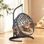 Luxury Cat Swing Hammock with Stand & Cushion – Rattan Wicker Egg Chair for Cats, Indoor Hanging Pet Bed with Breathable Design & Washable Cushion