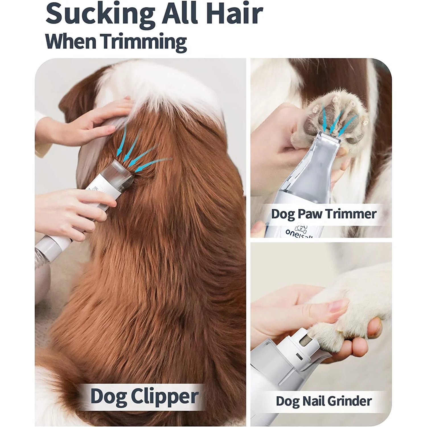 Oneisall 7-in-1 Dog Grooming Kit & Low Noise Pet Grooming Vacuum – 1.5L Large Dust Cup, 7 Professional Tools for Shedding, Hair Trimming & Home/Car Cleaning