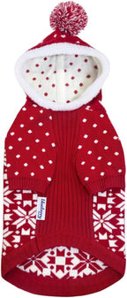 Let It Snow Dog Hoodie Sweater - Classic Red & White Pullover for Large Dogs