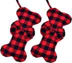 2 Pack Large Dog Christmas Stockings – Red & Black Plaid Bone-Shaped for Pets