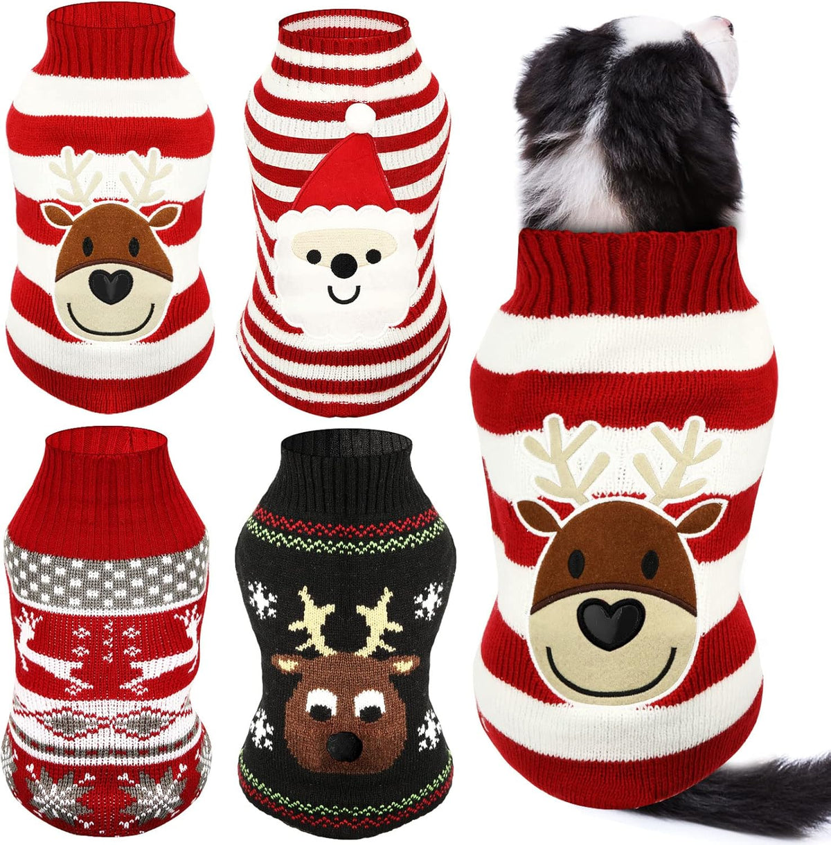ancol christmas reindeer dog sweater 4-Pack Dog Holiday Sweaters – Christmas & Halloween Puppy Clothes