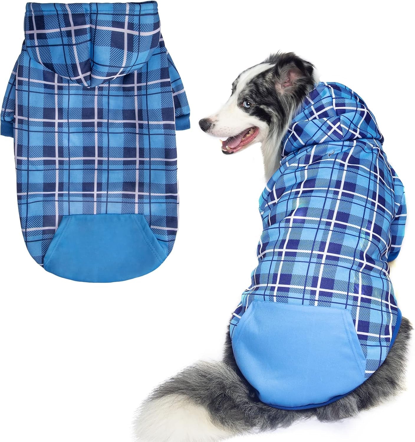 Plaid Dog Hoodie – Warm Winter Coat with Leash Hole, Stylish Sweater for Small, Medium & Large Dogs & Cats