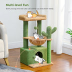 Cat Tree 33" Cactus Cat Tower – Multi-Level Scratching Post with Hammock, Condo & Large Perch for Medium Indoor Cats